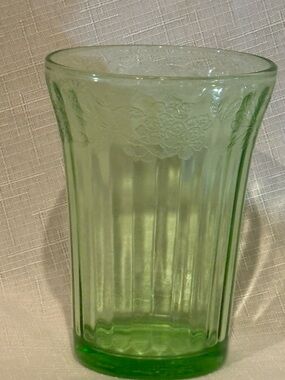 Jeanette Depression, Glass Green Cherry Blossom 4 1/4 inch Water Tumblr